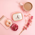 Pink self-care themed lifestyle image with feminine beauty and wellness styling