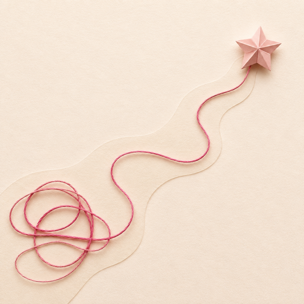 Alternative Our Story image with a pink thread and folded-paper star